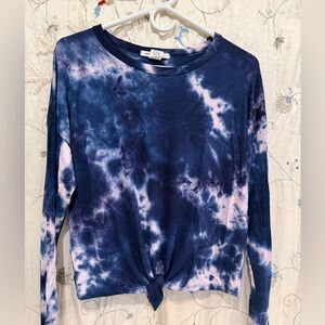 Caution To The Wind Navy and Lavender Tie-Dye Long Sleeve Top